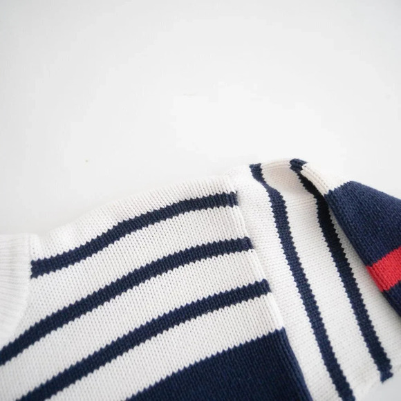 Vintage Eddie Bauer White with Red and  Blue Stripes Knit Crewneck Sweater L - Picture 10 of 11